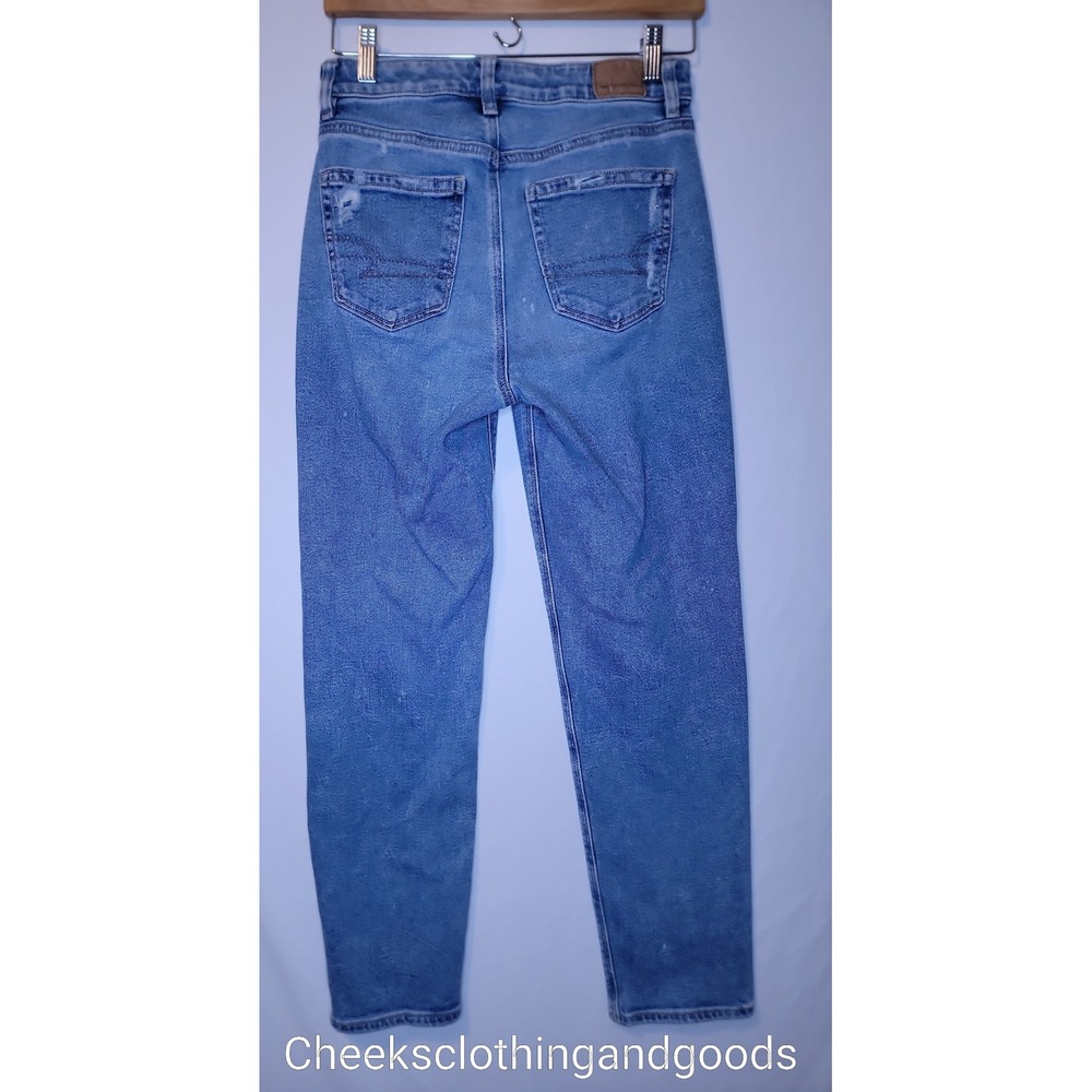 American Eagle Mom Straight Jeans Womens 2 Regular Distressed High Rise Stretch - Picture 3 of 6